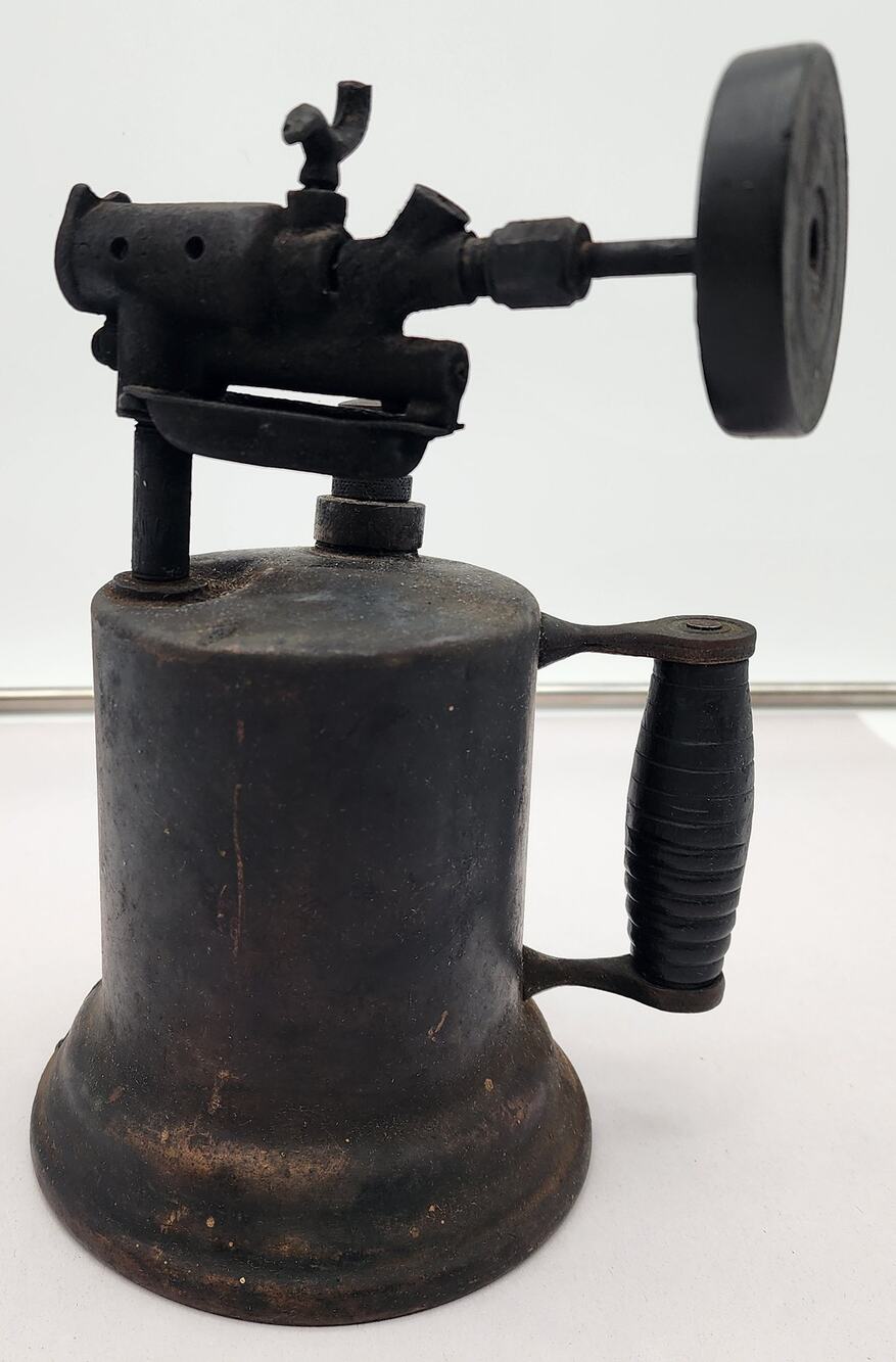 Vintage Brass Blow Torch w/ Black Rubber Handle 9.75" Tall Industrial Decor
